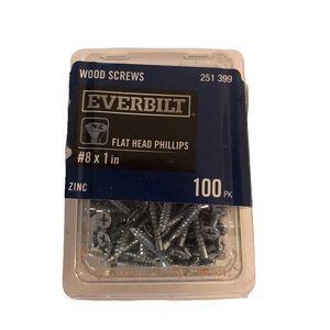 New EVERBILT 100 Pack Zinc Flat Head Phillips Screws #8 x 1 Inch Wood Screws